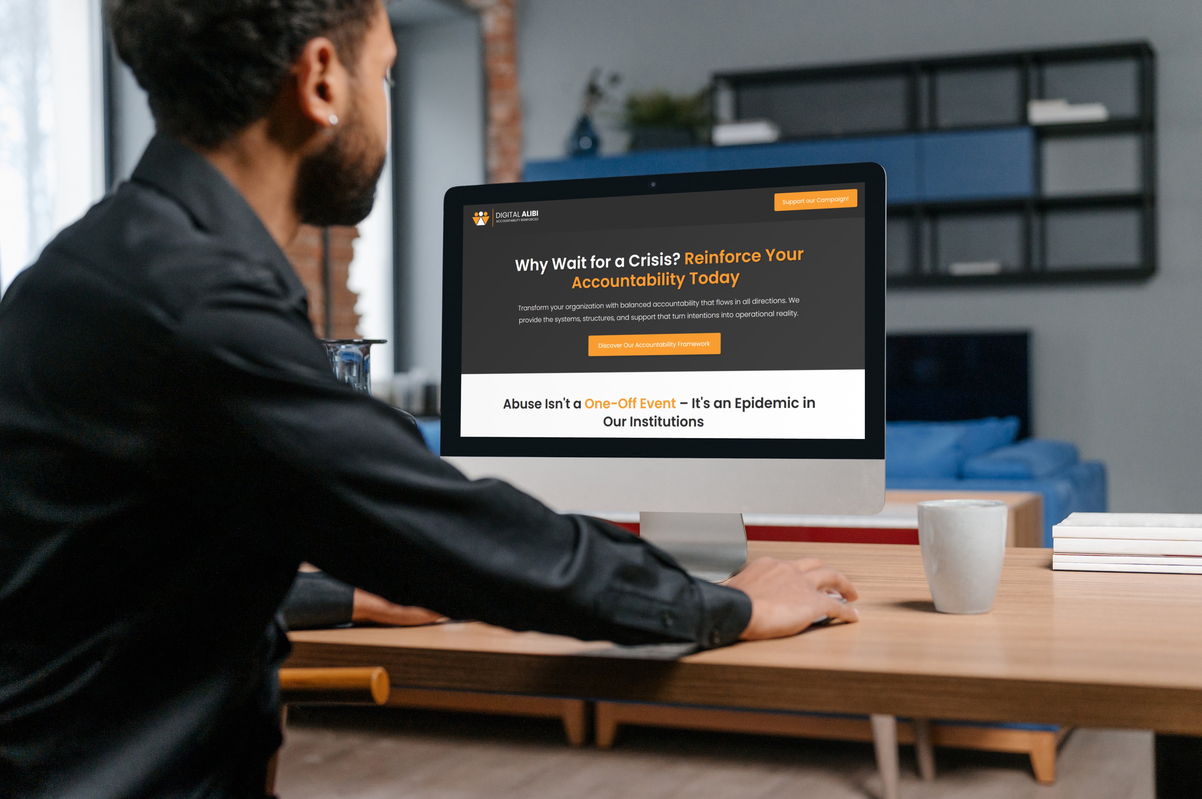 Professional reviewing Digital Alibi safeguarding and accountability framework on desktop